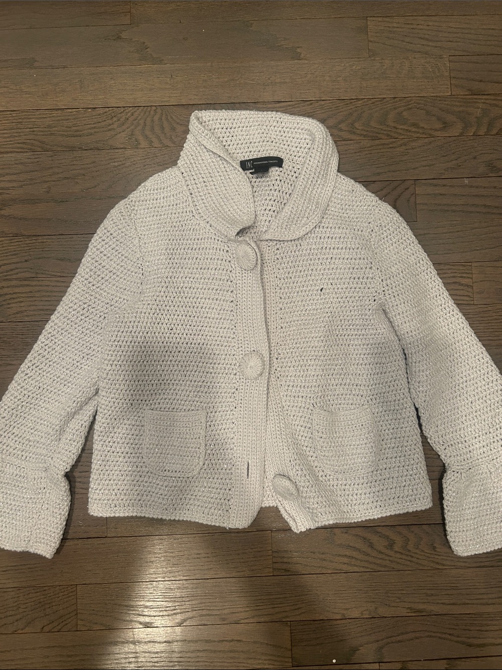 INC International Concepts Cream Crochet Knit Button Front Jacket